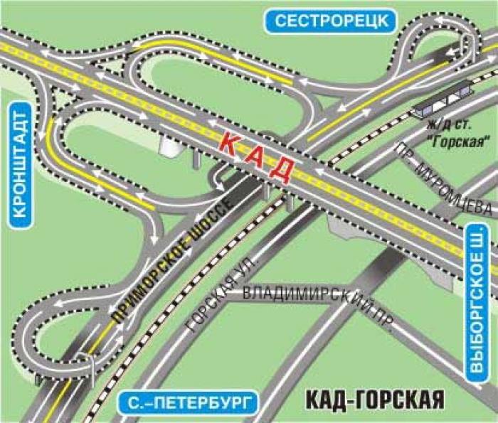 Схема движения изменится на КАД между развязками с Приморским шоссе и ЗСД